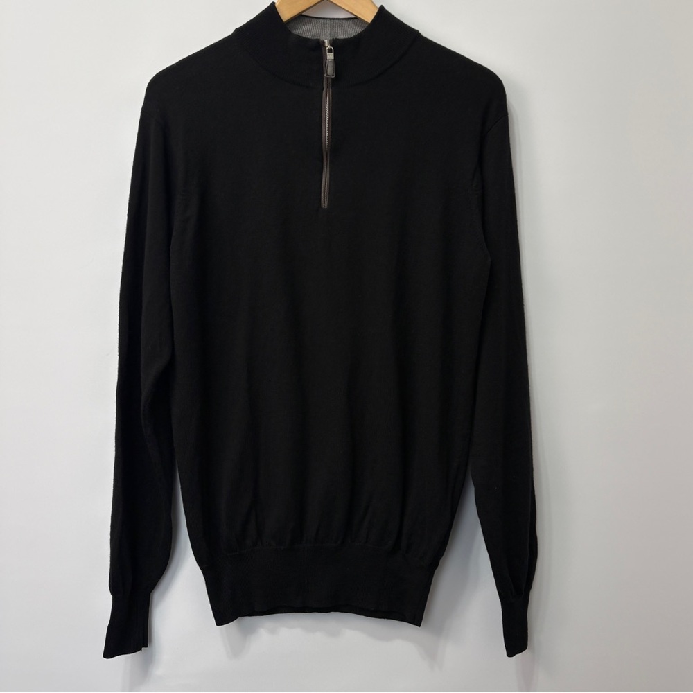 Peter Millar Quarter Zip Men’s Black Mock Neck Merino Wool Silk Sweater Size L